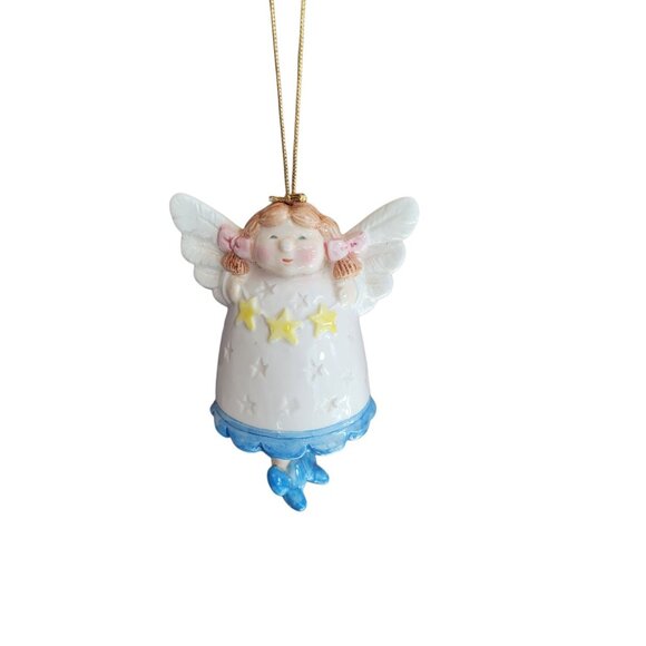 Unbranded Other - Vtg Ceramic Angel Bell Christmas Ornament 4.5" Figurine Brown Pigtails Taiwan